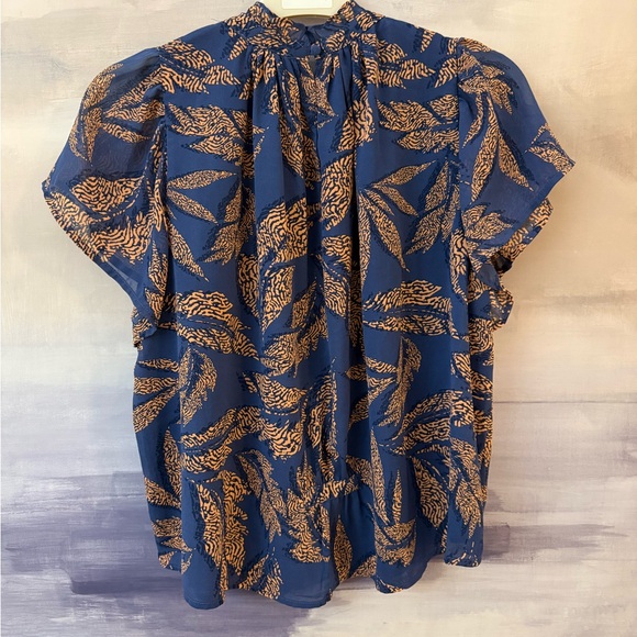 THML Navy and Orange Leaf Print Blouse - Picture 6 of 8